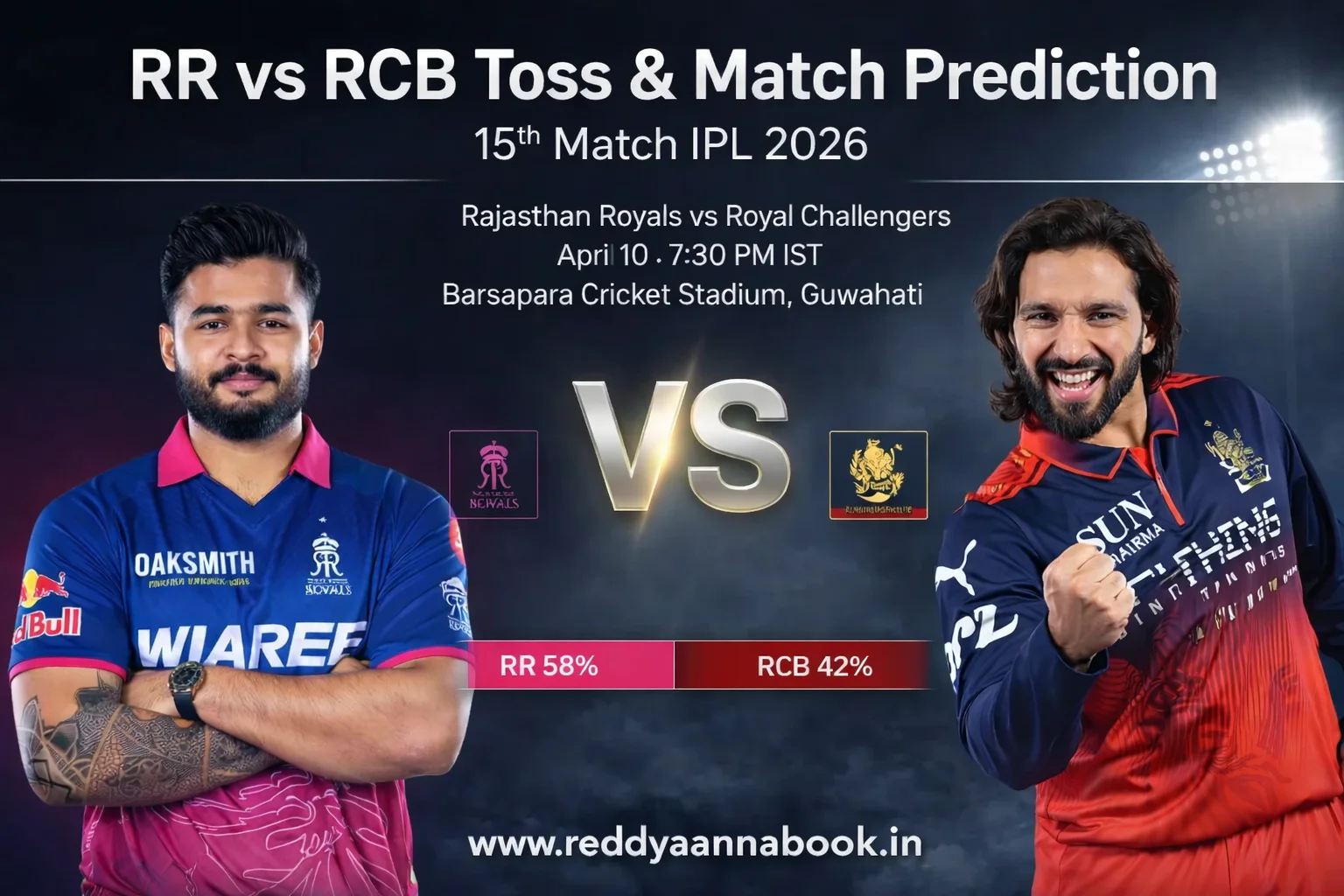 RR vs RCB toss and prediction 2026