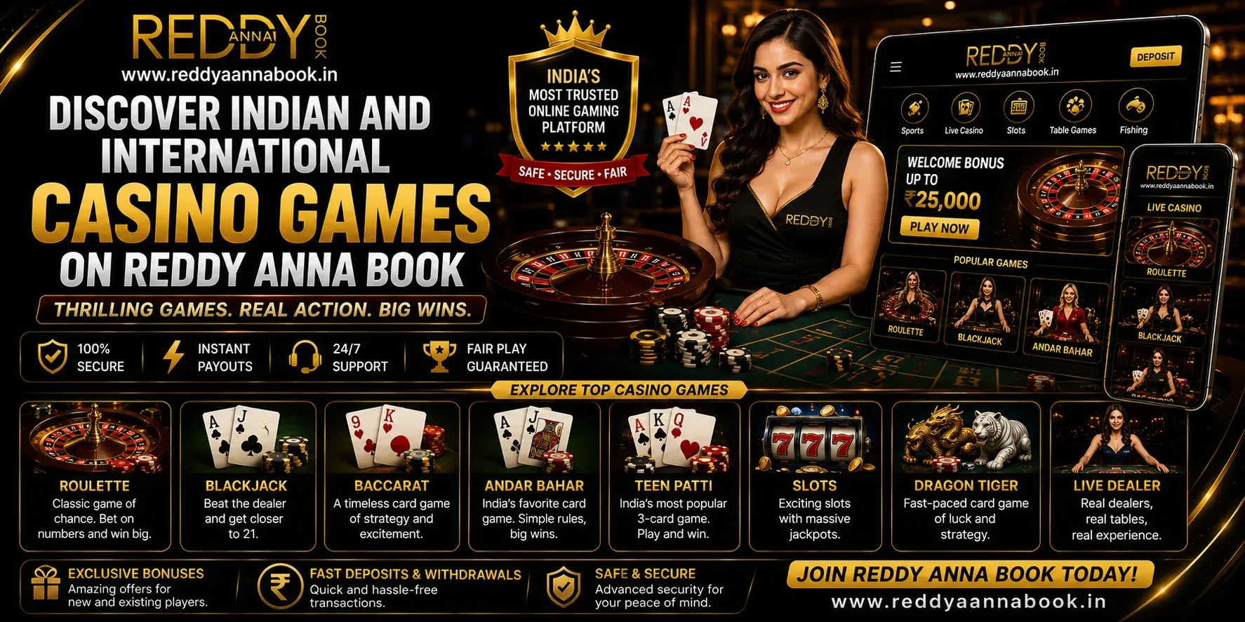 Indian and International Casino Games on Reddy Anna Book