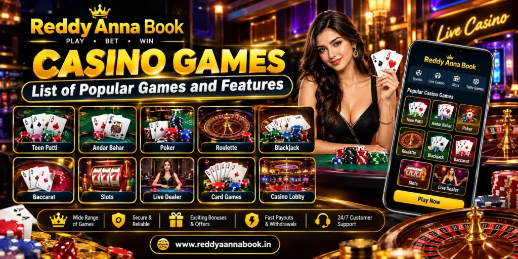Reddy Anna Book Casino Games Popular Games & Features