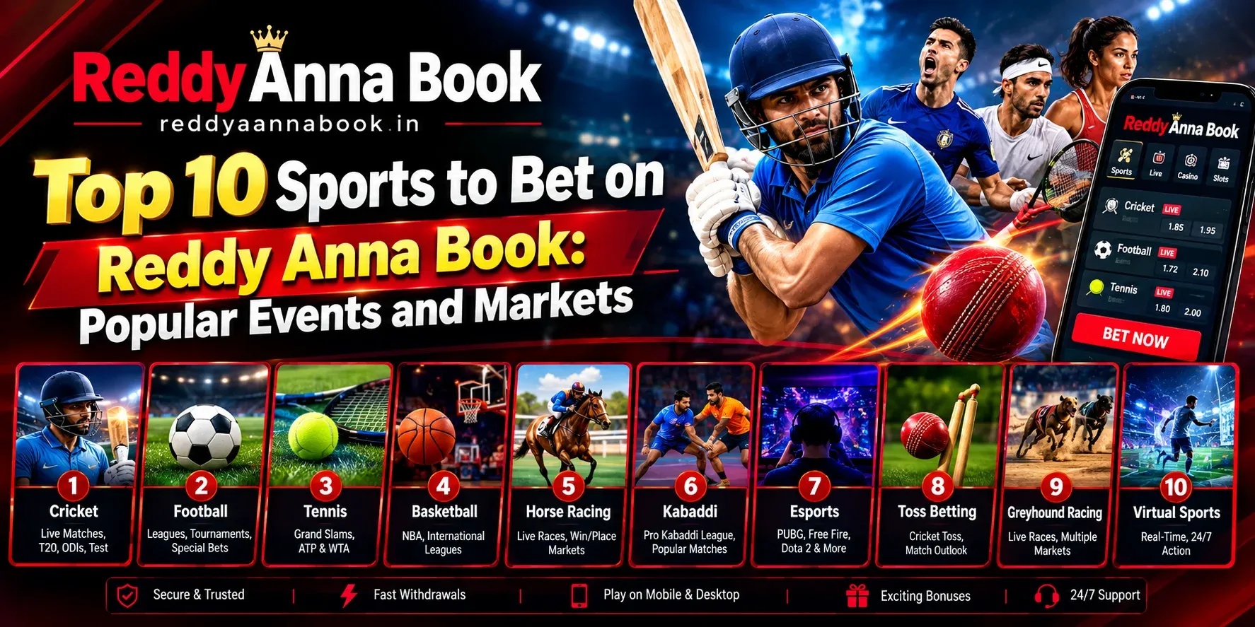 Top 10 Sports to Bet on Reddy Anna Book